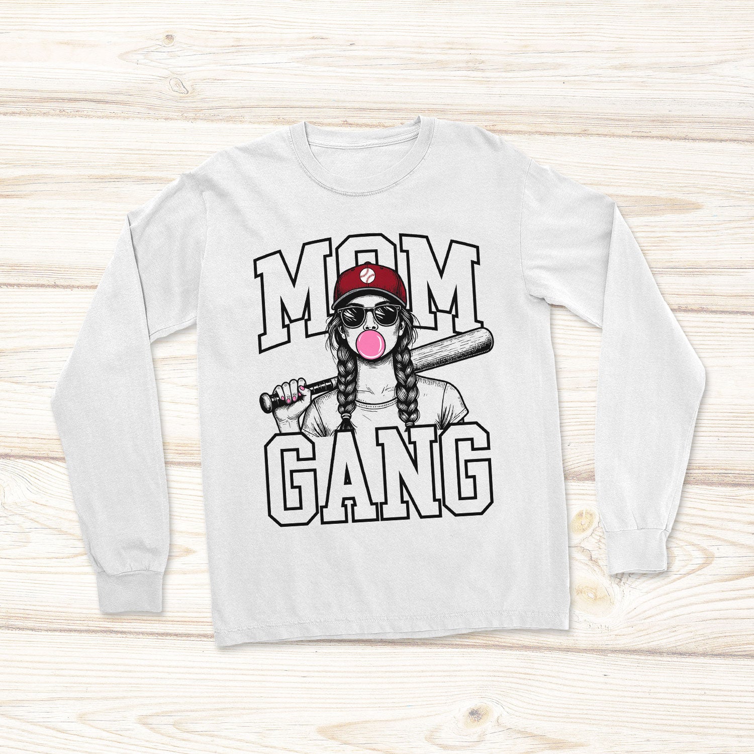 Mom Gang Baseball Tee with Maroon