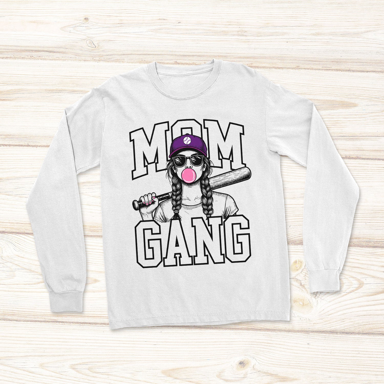 Mom Gang Baseball Tee with Purple