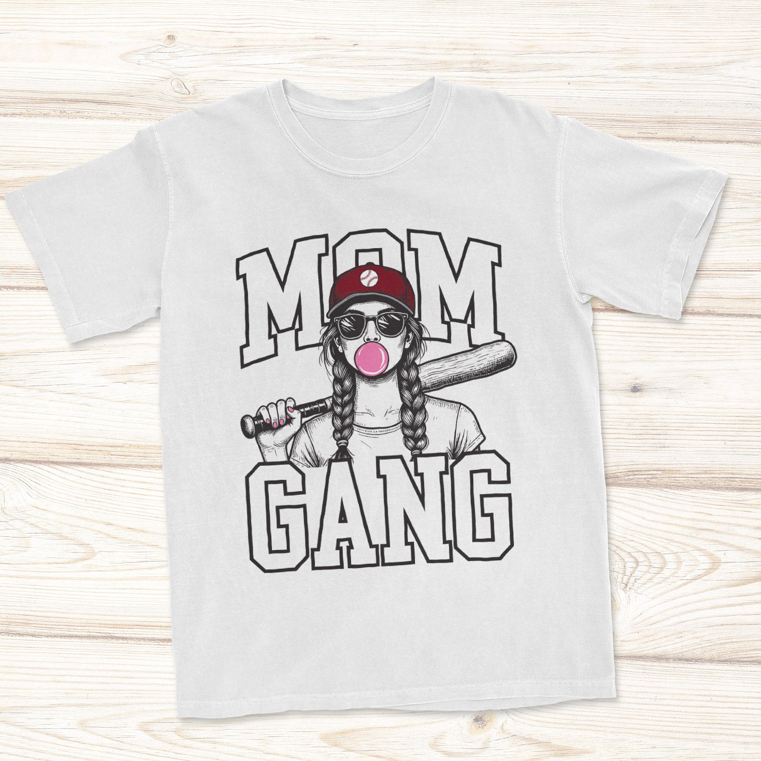 Mom Gang Baseball Tee with Maroon