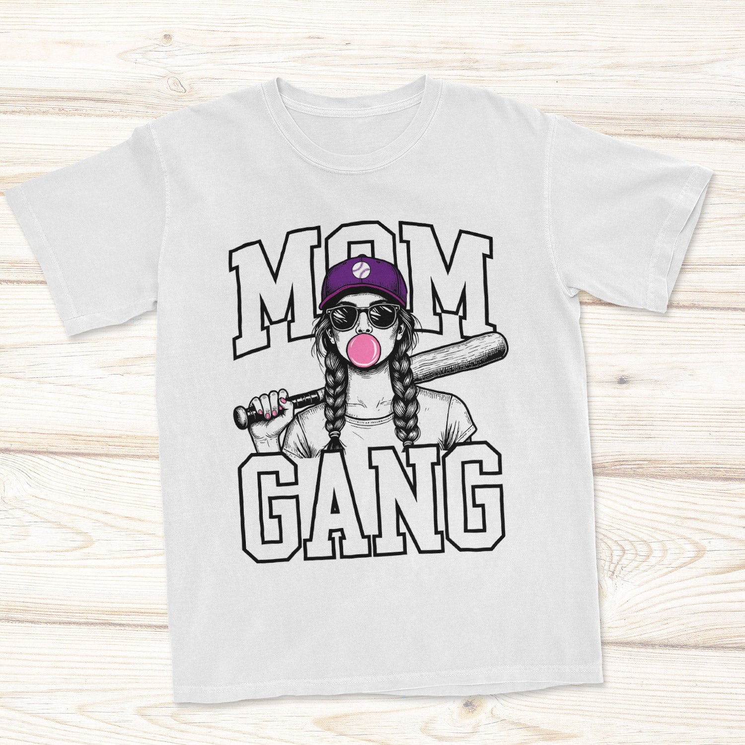 Mom Gang Baseball Tee with Purple