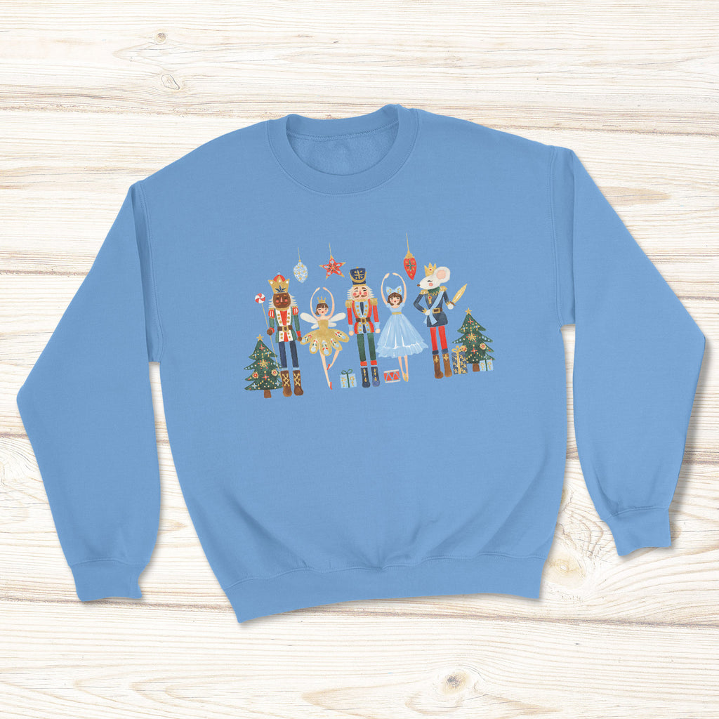 Carolina blue sweatshirt with Native Nutcracker design.