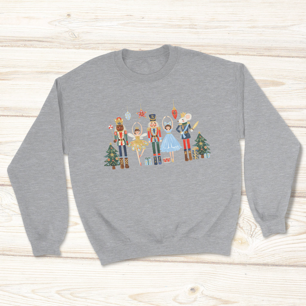 Gray sweatshirt with native nutcracker scene.