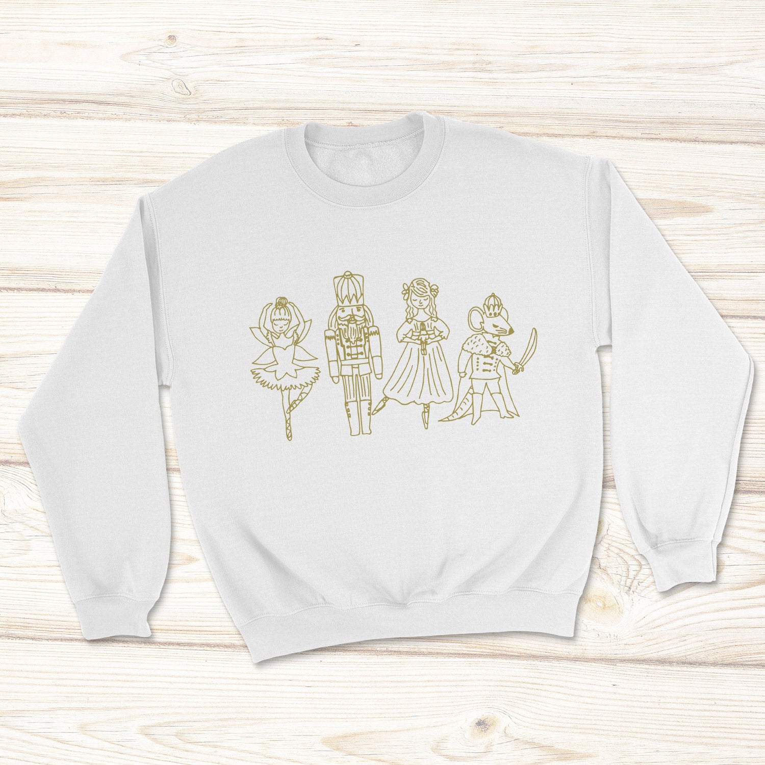 Nutcracker Gold on White Fleece Sweatshirt